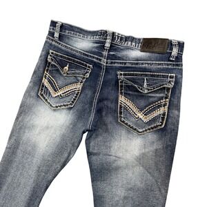 True Luck Men Straight Leg Jeans Bootcut 36x29‎ Contrast Stitch Western Rodeo